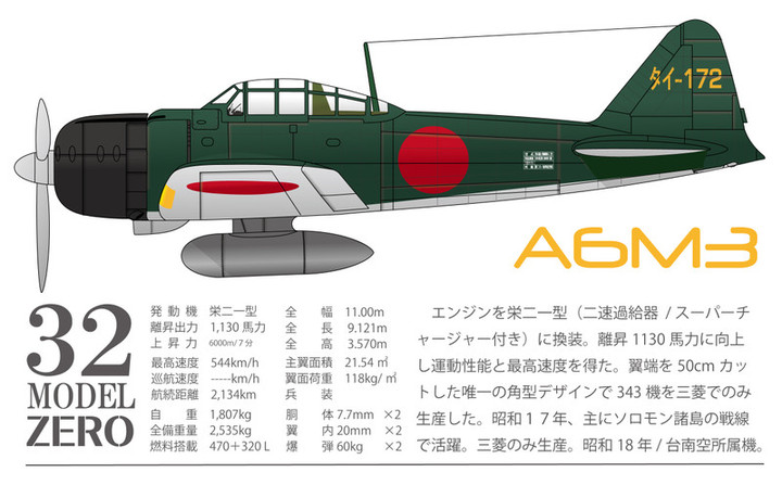 空のカケラ ライブラリ : 零戦の型式雑学 21型から52型、64型まで