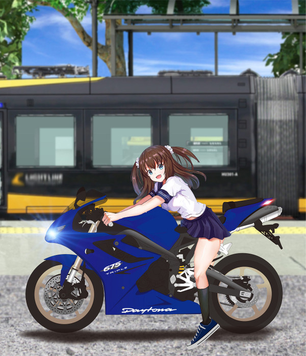 バイクに乗る女子高生